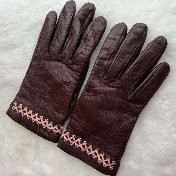 Antonio Murolo Women's Leather Driving Gloves Brown w/Pink Stitching
Size 7 1/2 - Picture 6 of 14